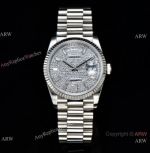 Swiss Rolex Day-Date 36mm CSF Clone 2836 Iced Out Dial Stainless Steel Baguette